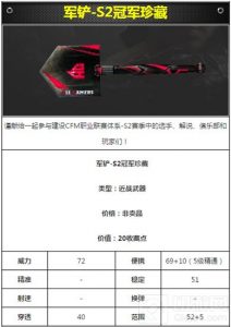 CF手游军铲家族S2冠军珍藏军铲属性详细解析